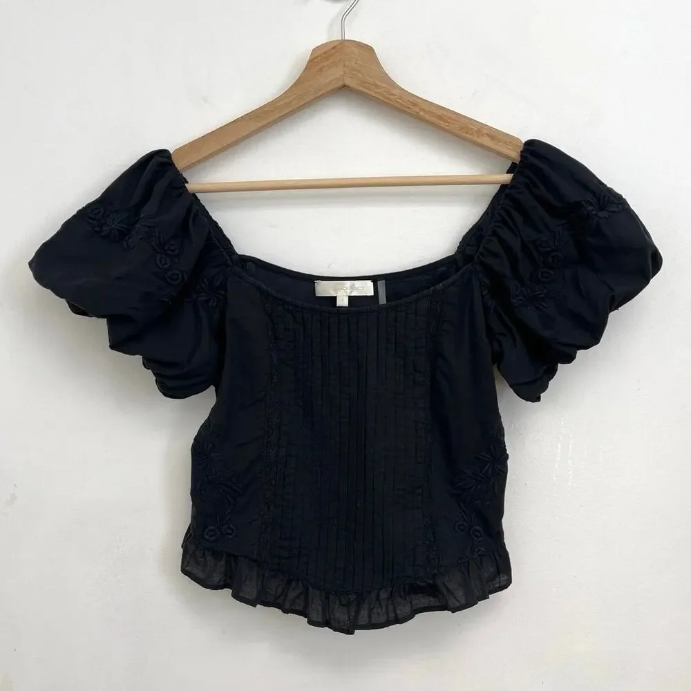 LoveShackFancy Breonna Corset Crop Top Square Neck Dark Romantic Ruffle - Size 2